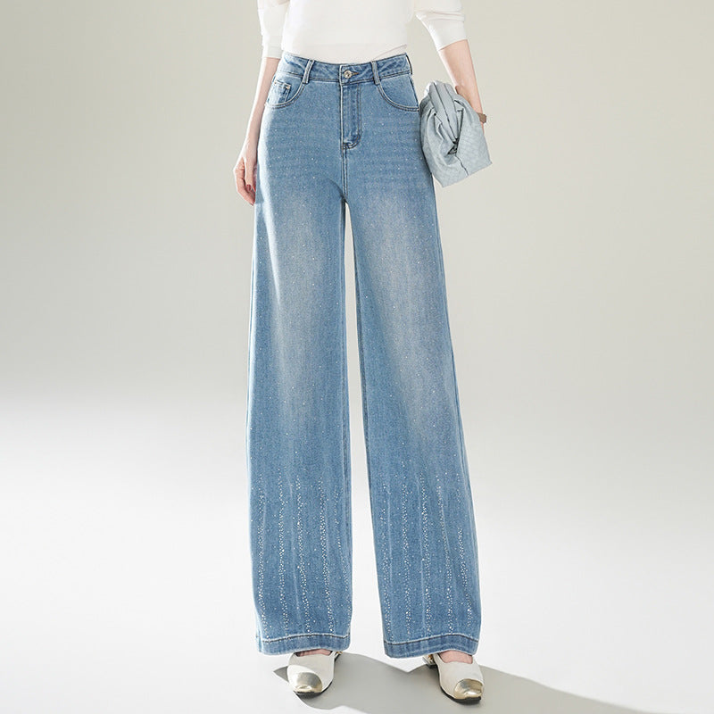 Women's Slimming Rhinestone Korean Style Lazy Wide Pants
