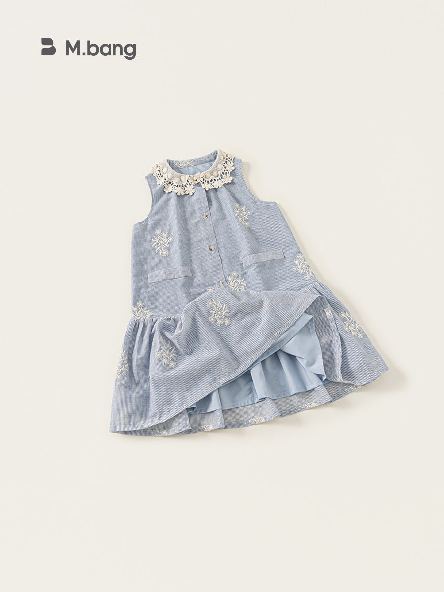 Children's Woven Clothing Skirt Mori Style Lace Collar Big Sleeveless Sweet Children's Dress