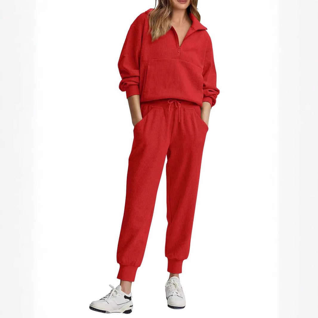 Unique Women's Half Zipper Long-sleeved Trousers Sweaters