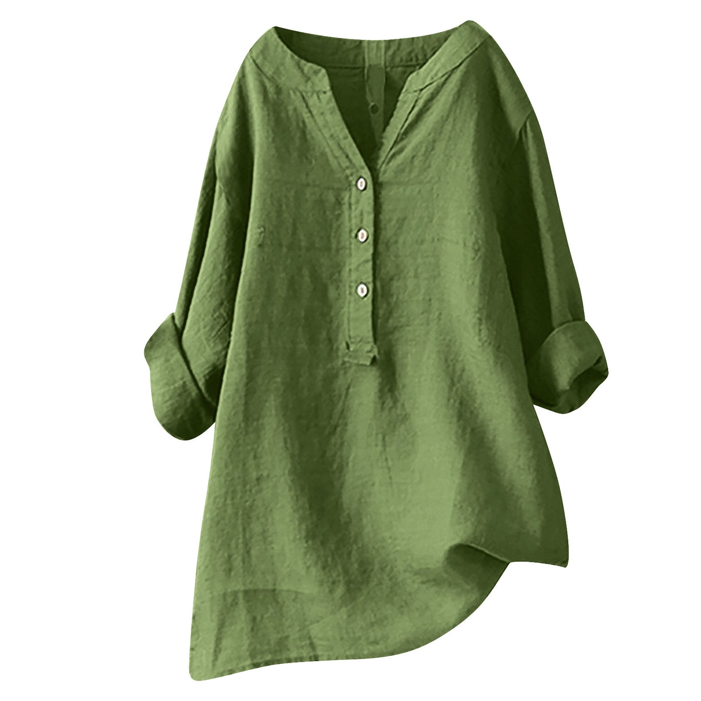 Women's Loose Solid Color Shirt Cotton Linen Pocket Long Blouse