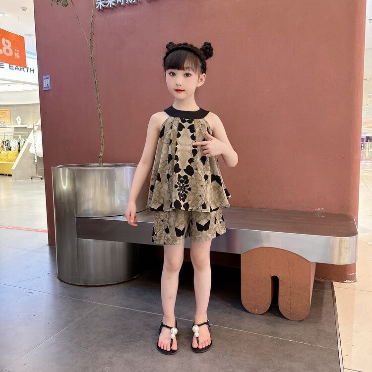 Children's Summer Fashionable Sleeveless Thin Type Chiffon Big Children's Suit