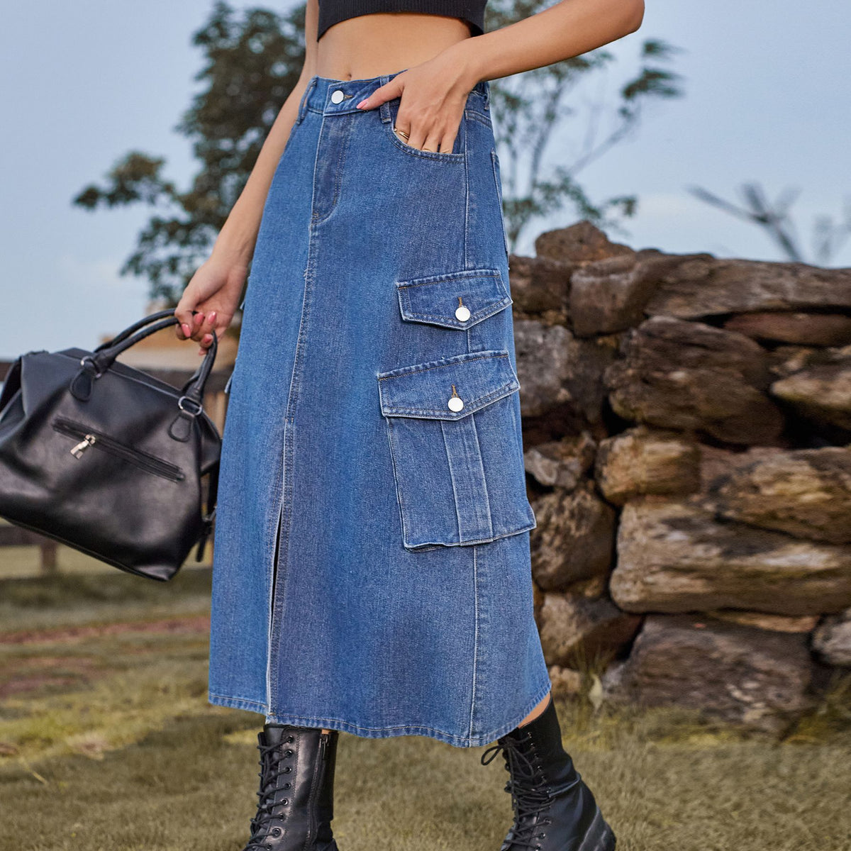 Women's American Hot Elastic Waist Denim Cargo Pants