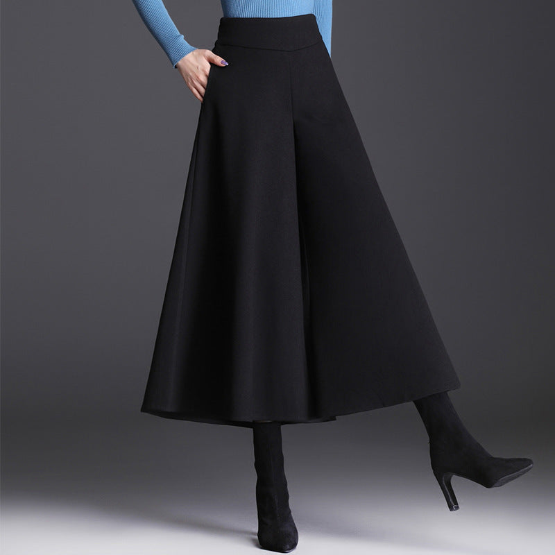 Women's Woolen High Waist Cropped Large Loose Wide Leg Casual Pants