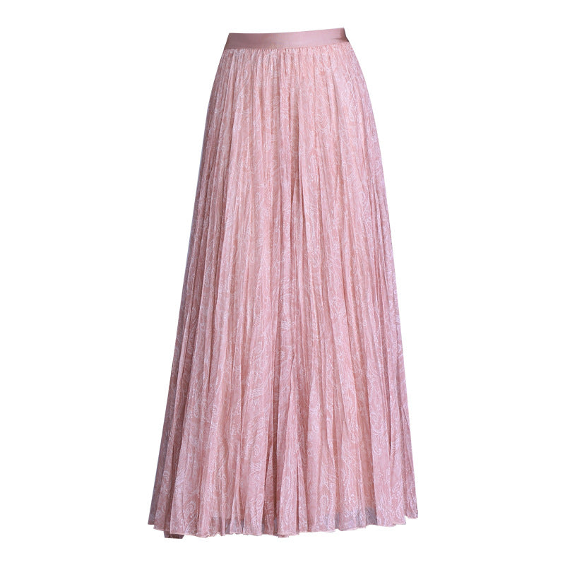 Women's Floral Mesh Long Dress Two-sided Wear Slimming A- Skirt