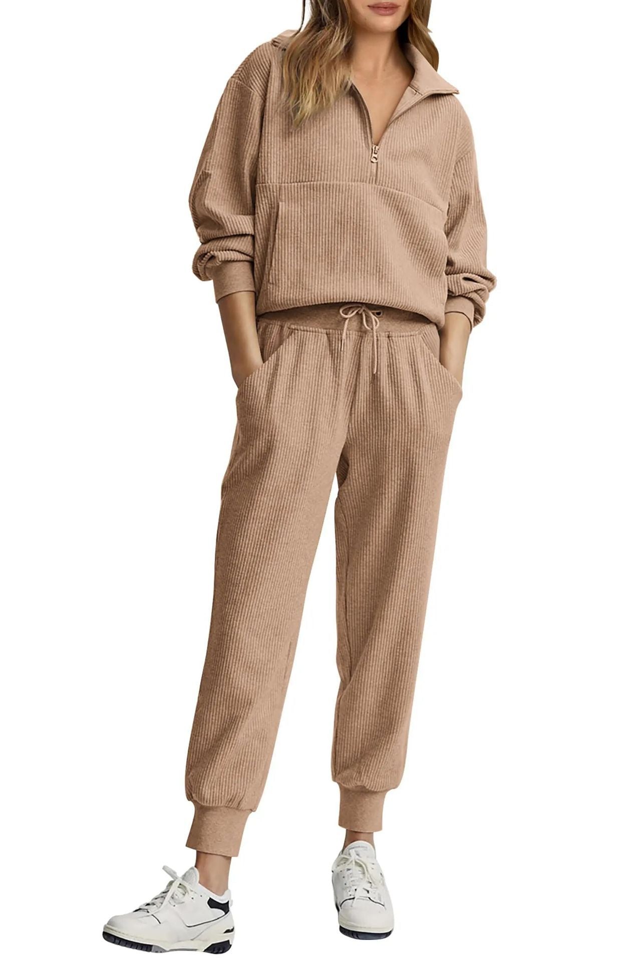 Unique Women's Half Zipper Long-sleeved Trousers Sweaters