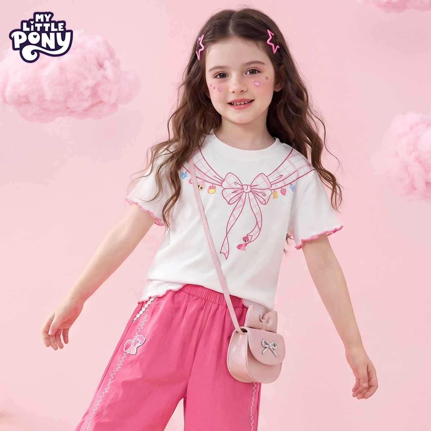Children's Little Pony Short-sleeved Summer Plaid Contrast Color Top Children's T-shirt