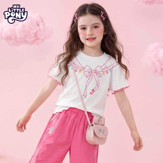 Children's Little Pony Short-sleeved Summer Plaid Contrast Color Top Children's T-shirt