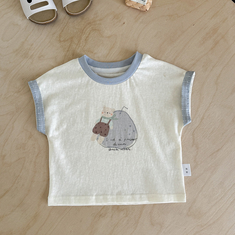 Cartoon Printed Sleeveless Summer Boy Korean Style Children's T-shirt