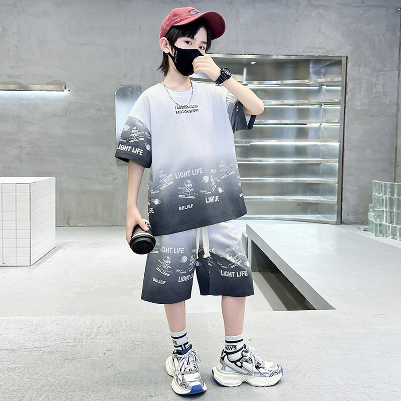 Children's Medium Large Thin Short-sleeved Clothes Trendy Cool Children's Suit