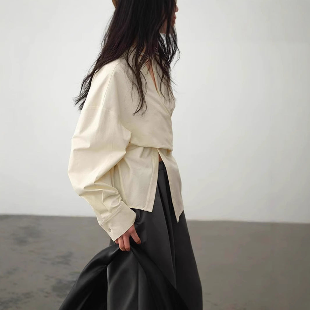 Style High-grade Lazy Niche Sense Waist Slimming Asymmetric Blouse