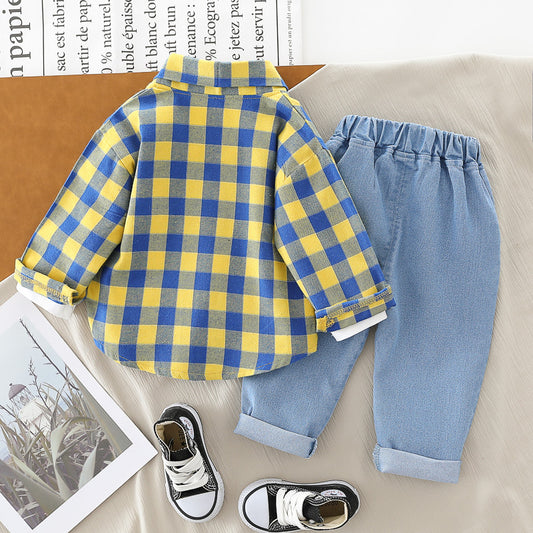 Children's Clothing Plaid Spring Clothes Little Three-piece Children's Suit