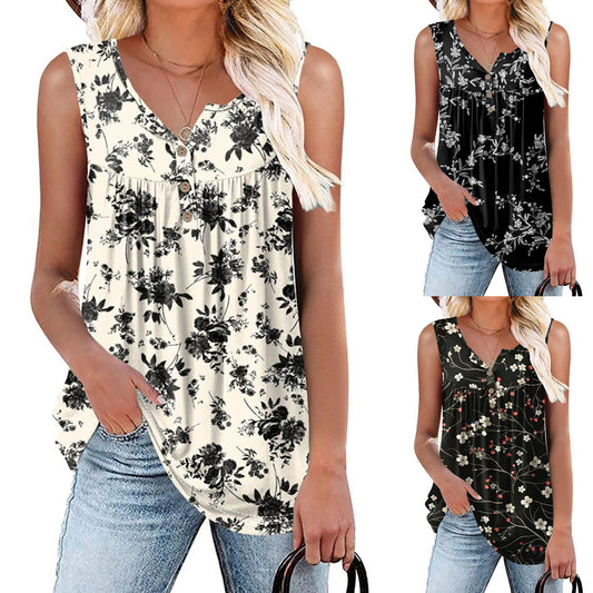 Women's Summer Floral Print Round Neck Knitted Sleeveless Small Vest/suspenders/tube Top