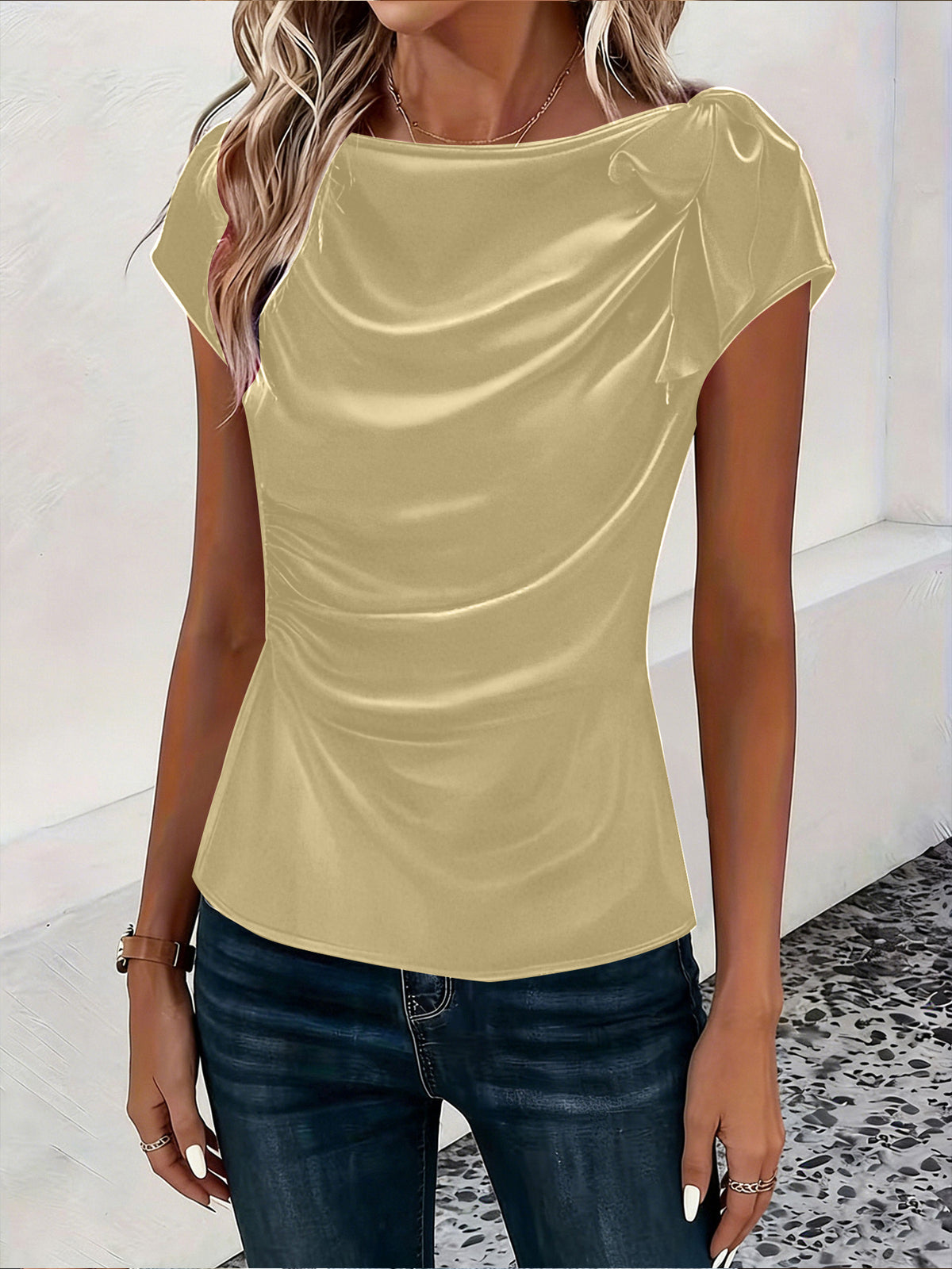 Women's Solid Color Satin Artificial Silk Pullover Tops
