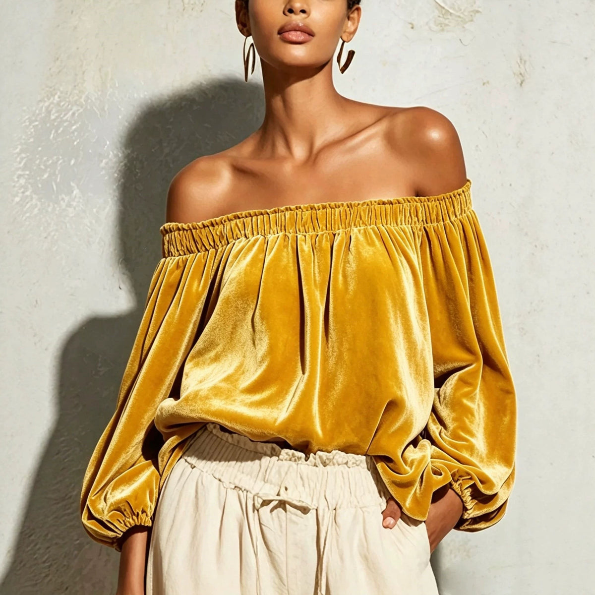 Women's Lantern Sleeve Elegant Solid Color Casual T-shirt Blouse