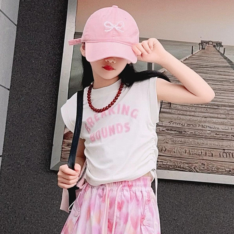 Loose Trousers Middle Big Letter Drawstring Short Sleeve Children's Suit