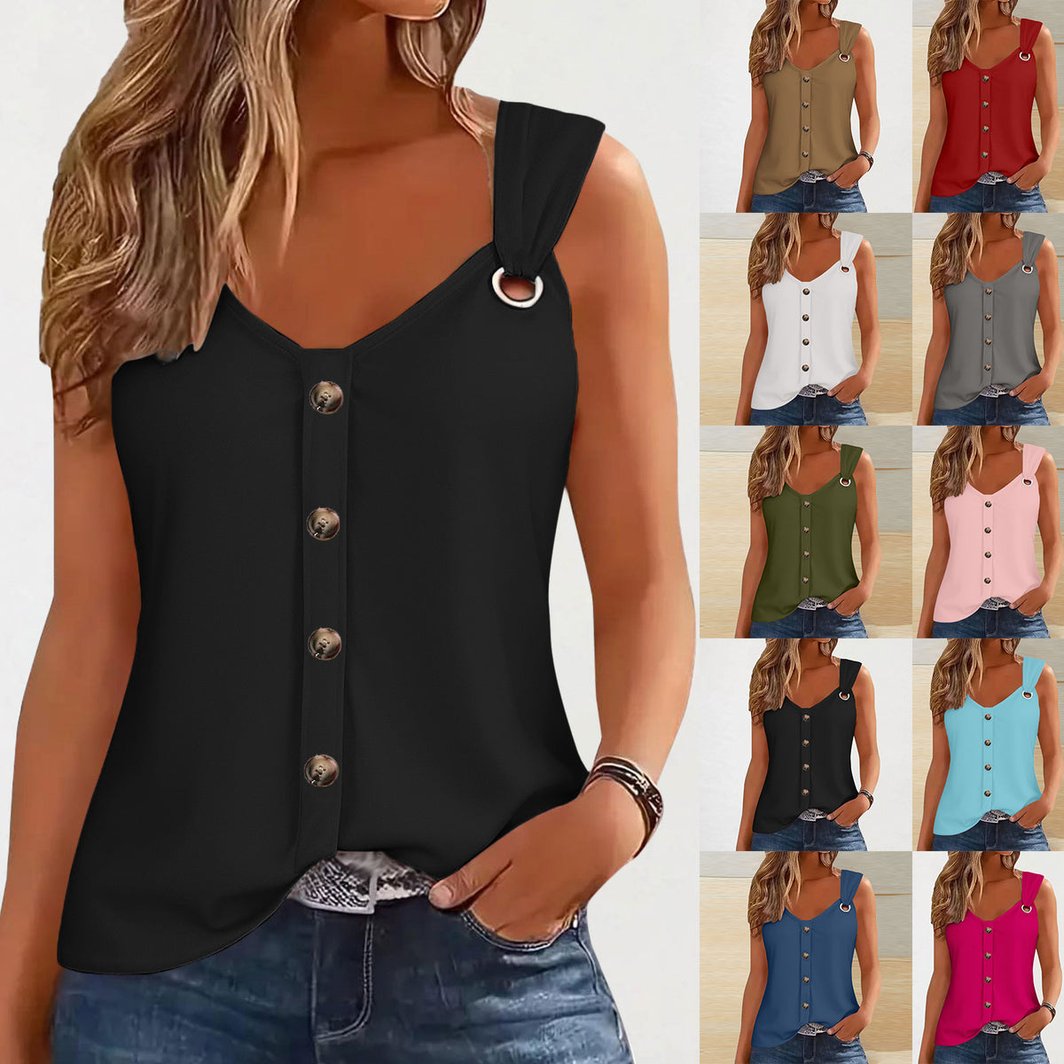 Women's Sling Button Solid Color Fashion Vests