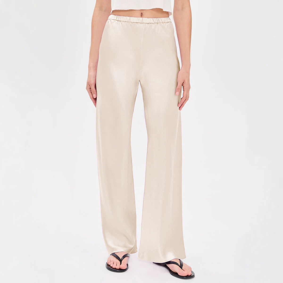 Women's Satin Boutique High Waist Elastic Drape Solid Casual Pants