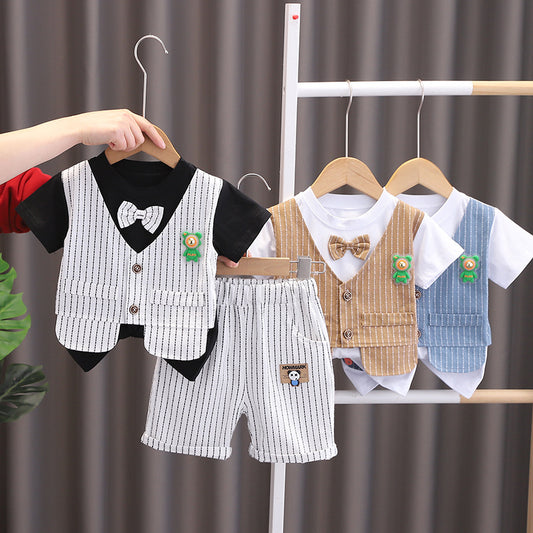 Korean Style Fashion Summer Fake Two-piece Vest Short Children's Suit