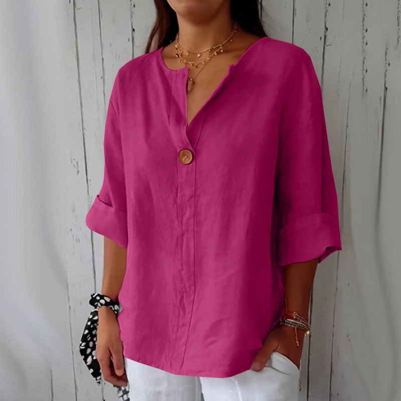 Women's Summer Loose T-shirt Cotton Linen Button Tops