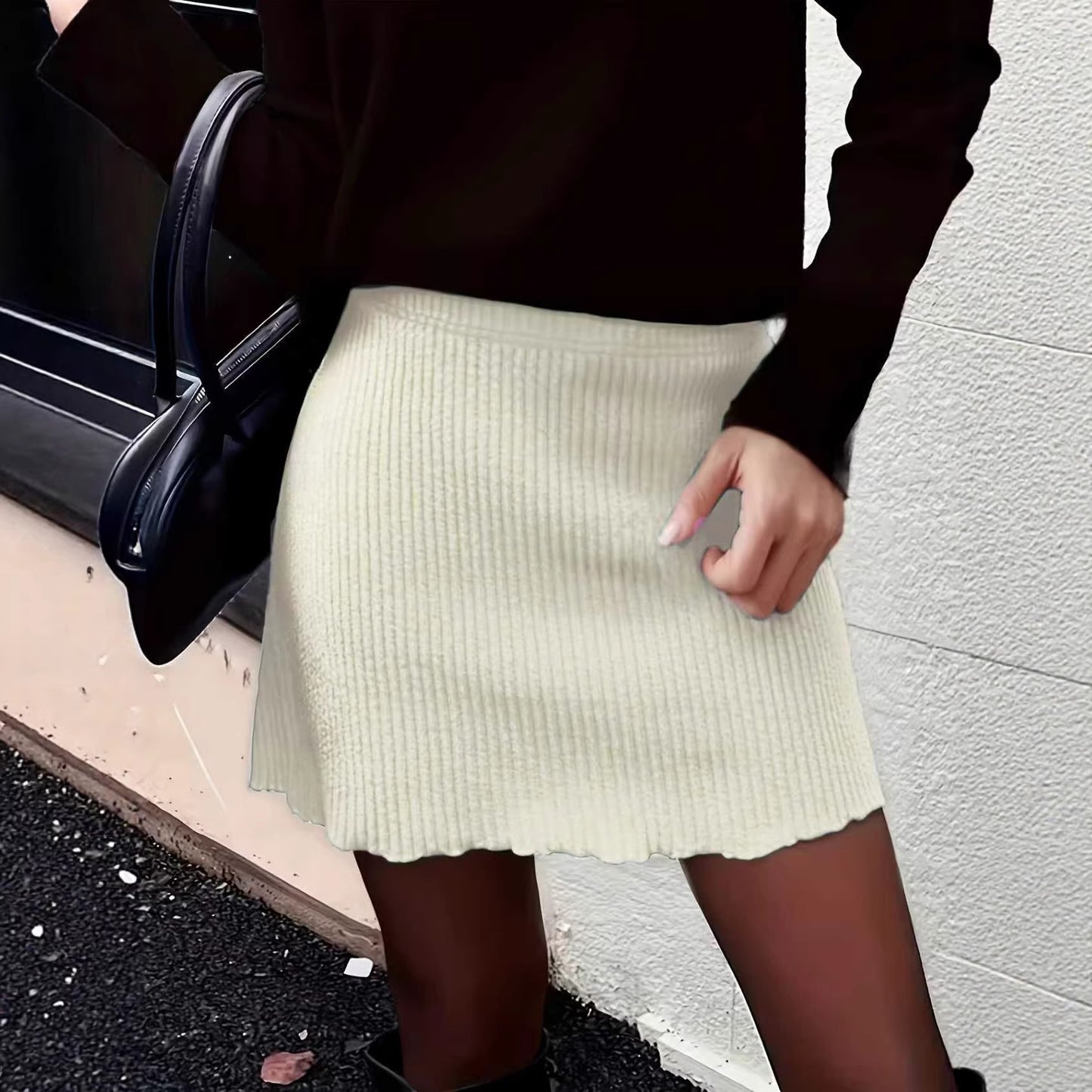 Women's Summer Solid Color Rib High Waist Skirts