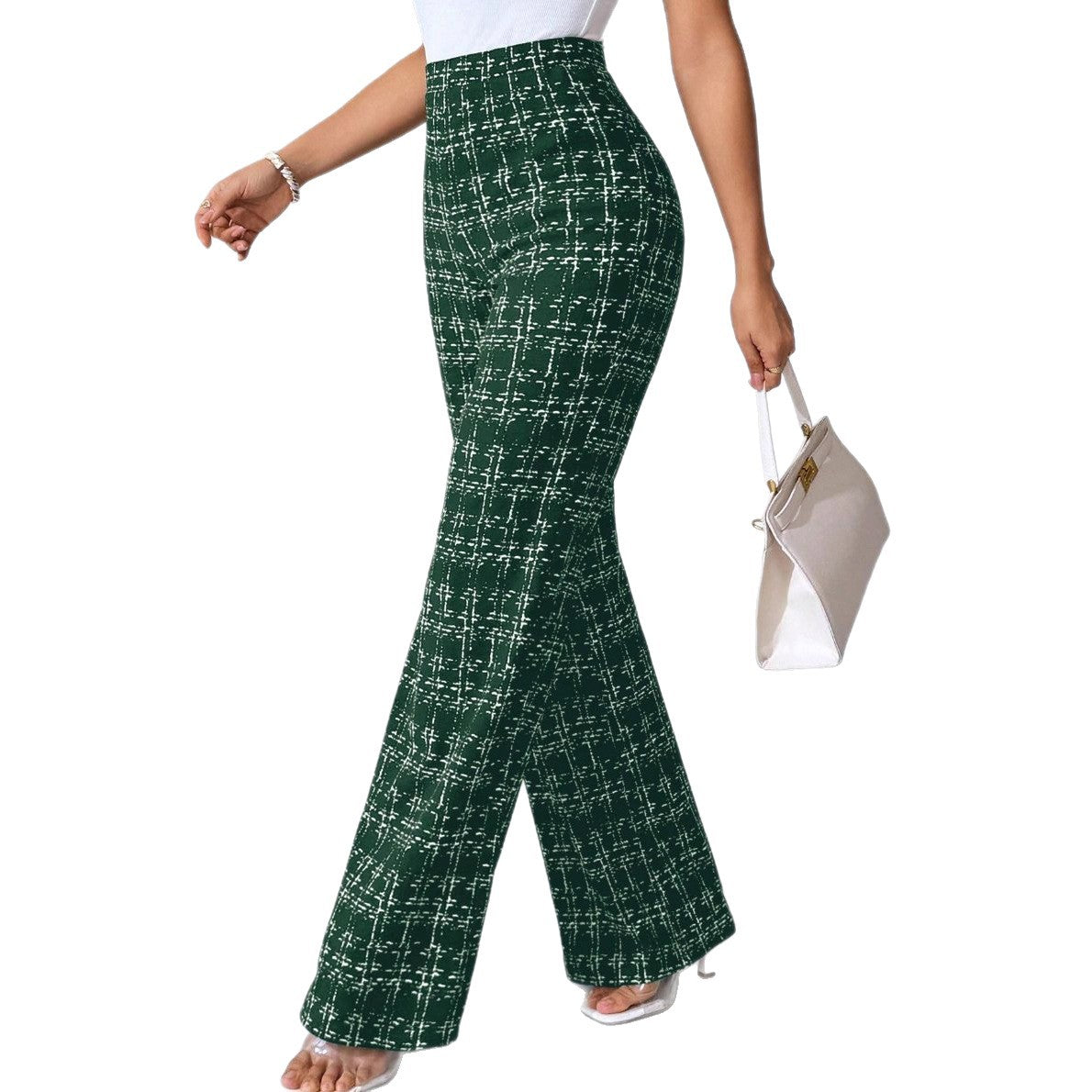 Women's Summer Fashion Plaid Printed Trousers Casual Pants