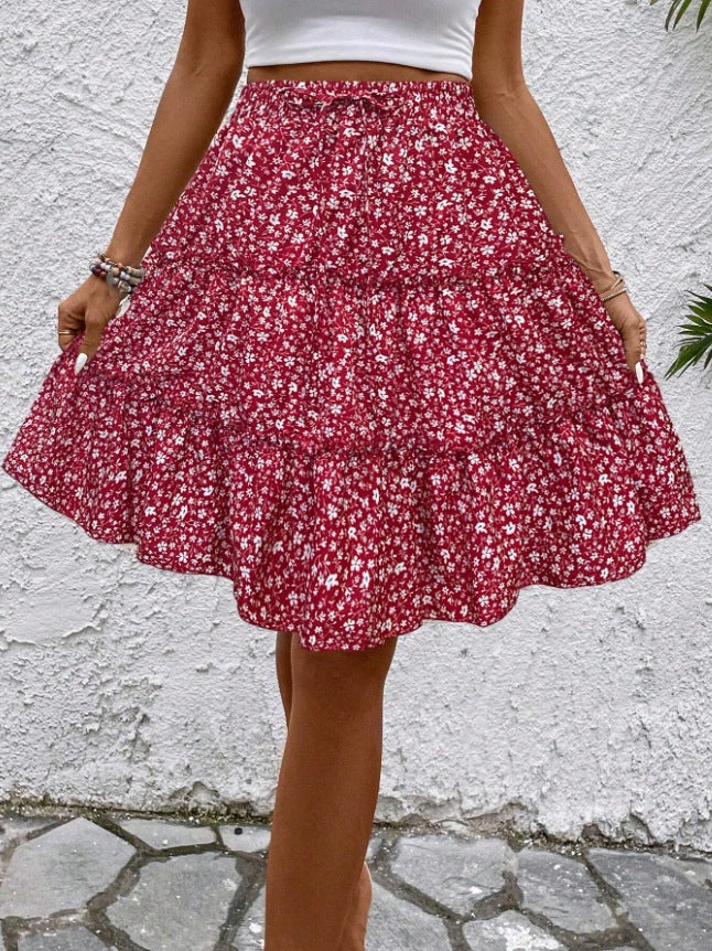 Women's Floral Leisure Vacation Elastic Waist Skirt