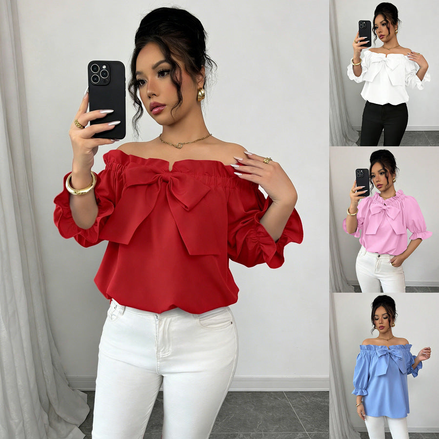 Cool Durable Creative Women's Ruffled Bow Tops