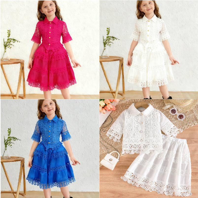 Elegant Short-sleeved Shirt Skirt Fashion Suit Children's Dress