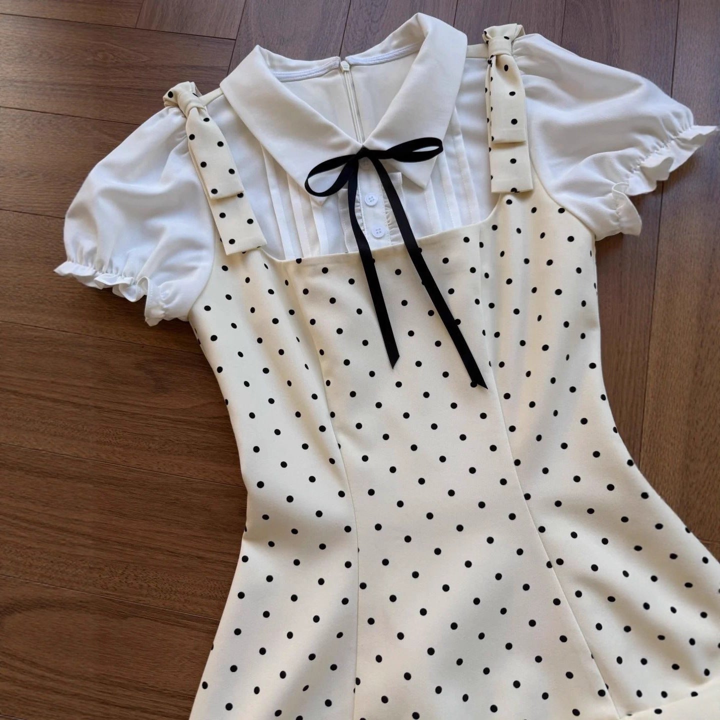 Children's Korean Preppy Style Fake Two-piece Skirts Middle Big Summer Polka Children's Dress