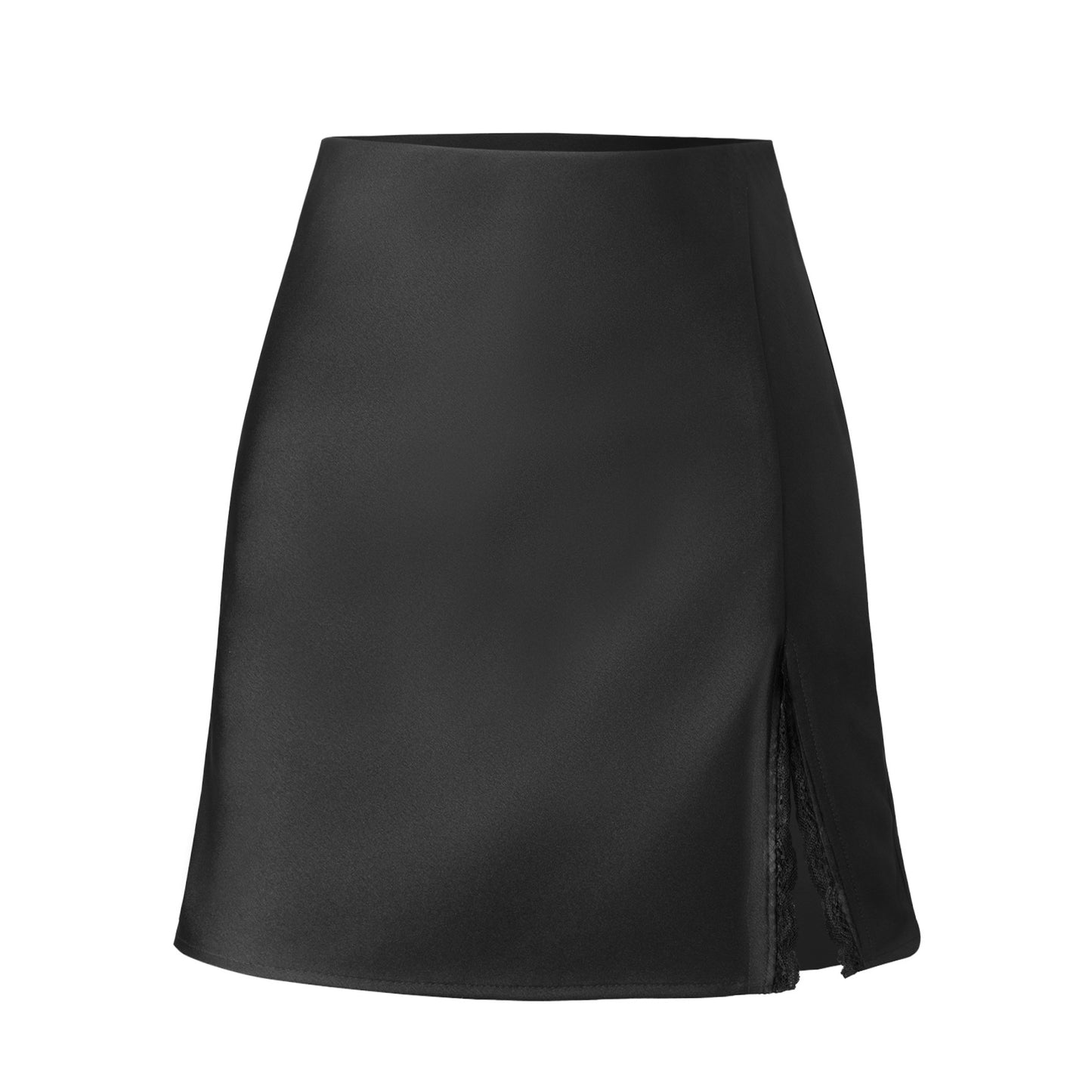 Women's Satin Lace Split High Waist Elastic Sexy Skirt