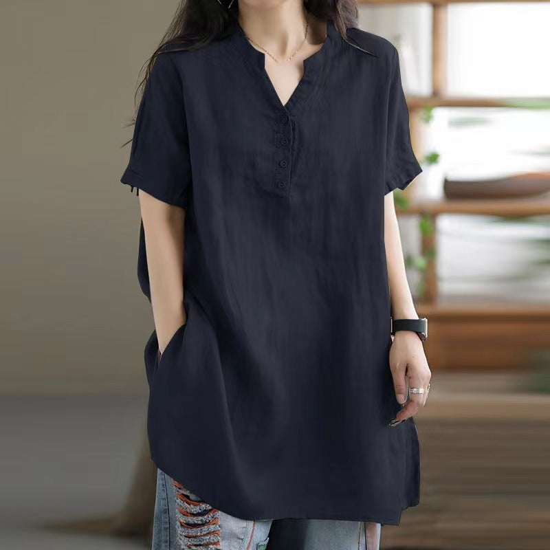 Women's Solid Color Button Fashion Sleeve Blouse