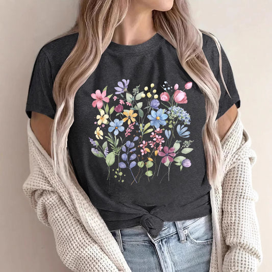 Women's Short-sleeved Floral Printed Summer Cotton Women's T-shirt