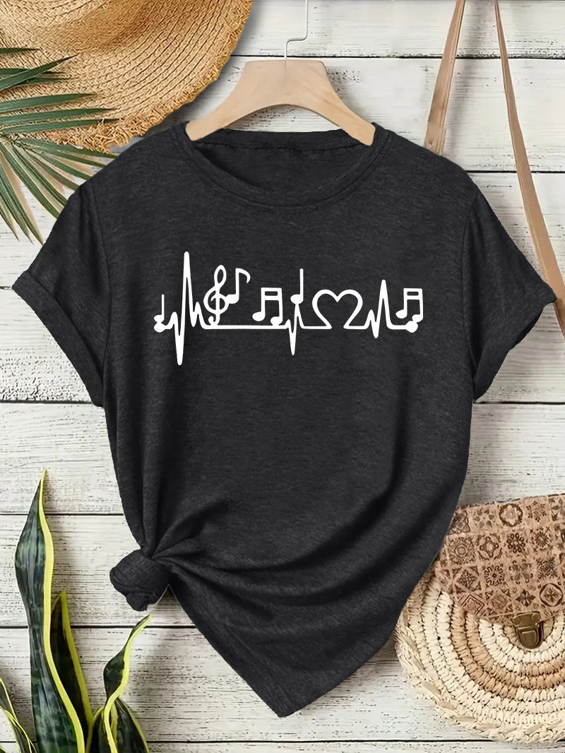 Women's Cute Printed Short-sleeved Note Fashion Women's T-shirt
