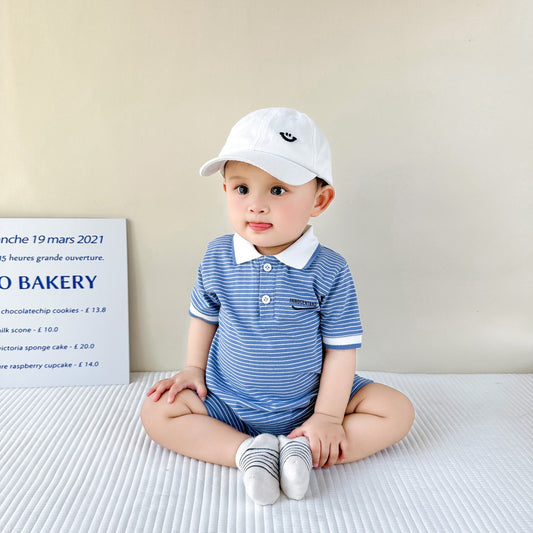 Style Infant Rompers Summer Boys Gentleman Crawling Striped Jumpsuit, Climbing Suit