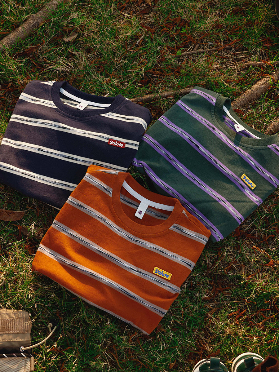 Children's Cotton Summer Contrast Color Striped Middle Big Loose Casual Children's T-shirt