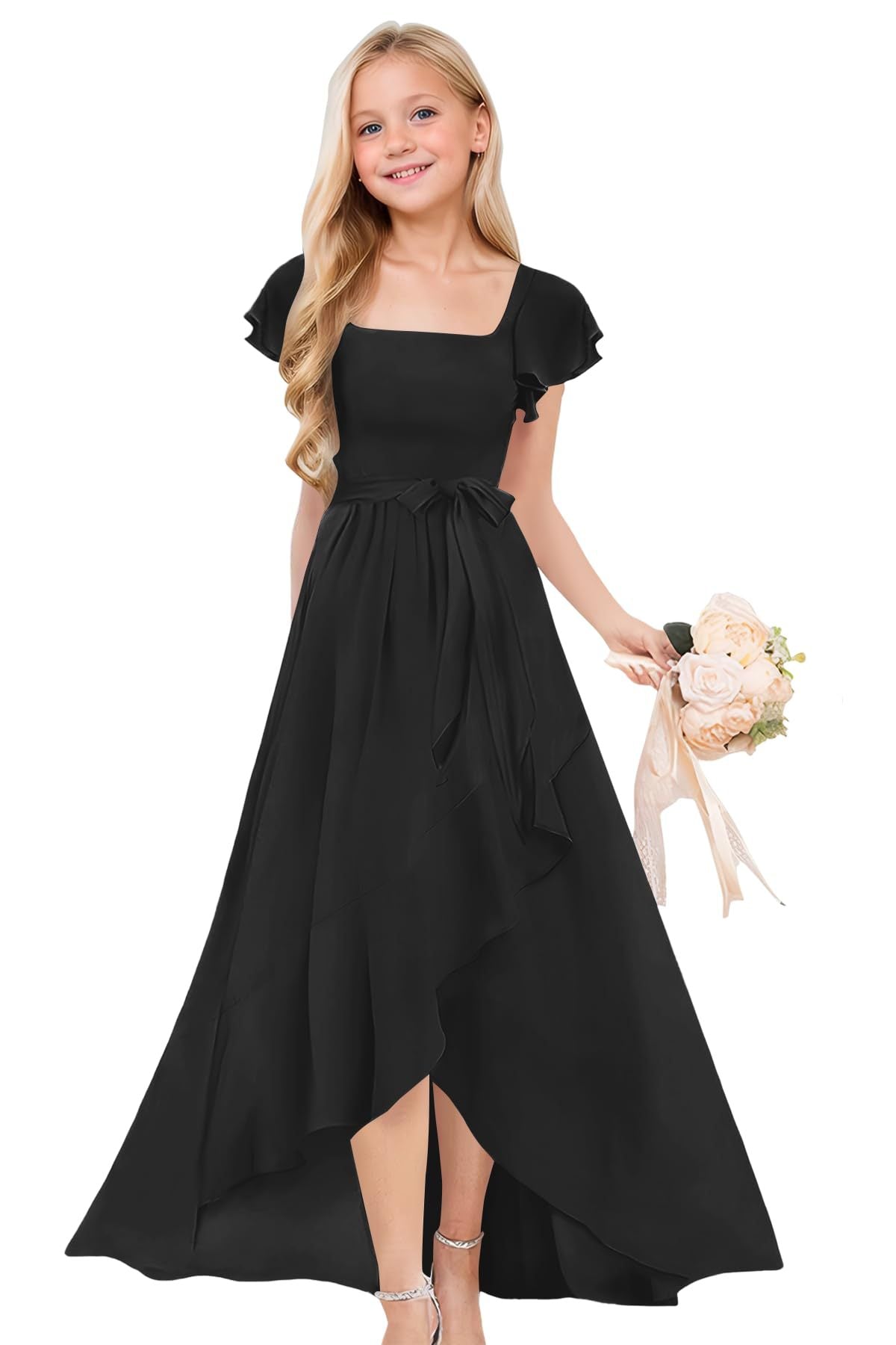 Pure Color Elegant Large Hem Ruffled Children's Dress