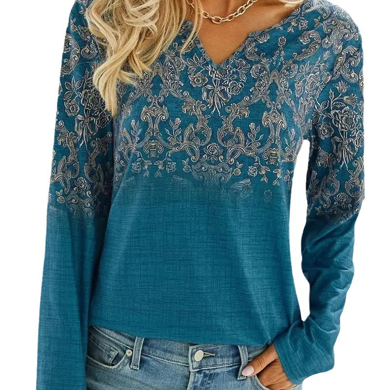 Fashion Casual Ethnic Style Long Sleeve Women's T-shirt