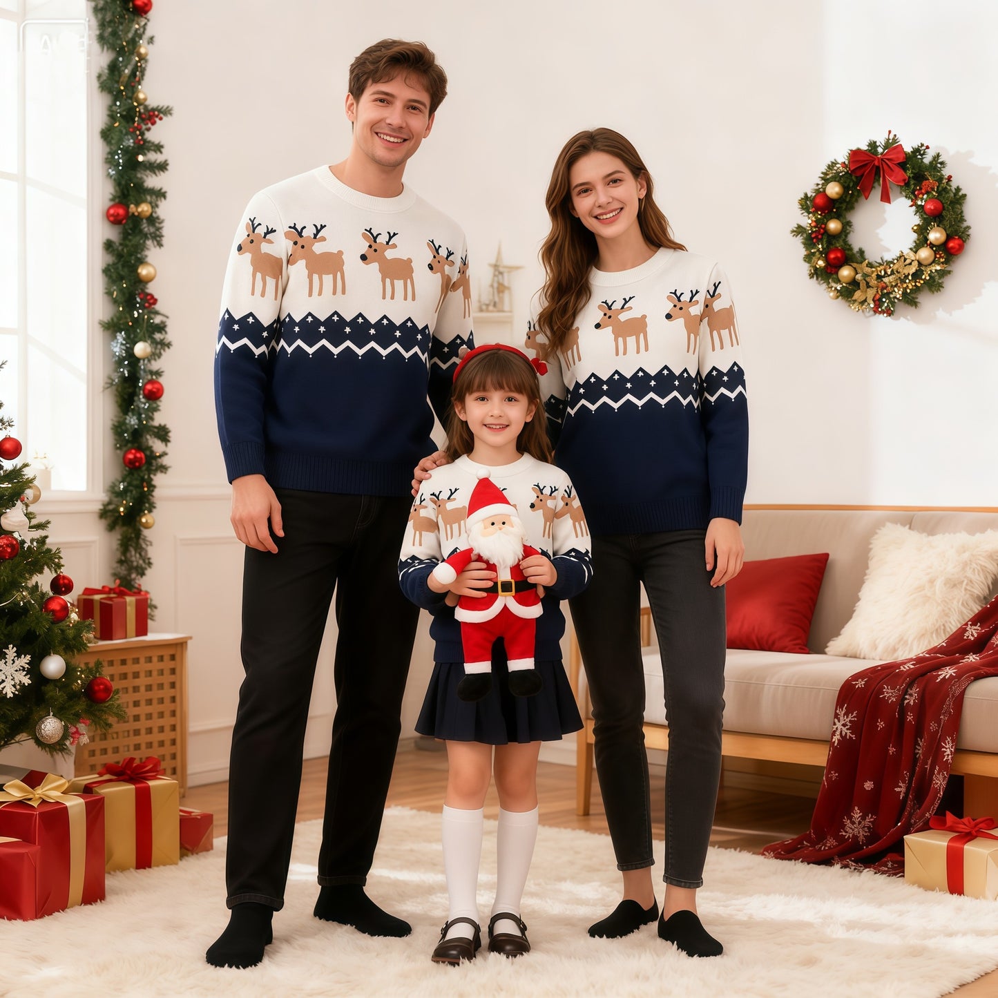 Children's Christmas Sweater Suit Elk Jacquard Pullover Parent-child Outfit