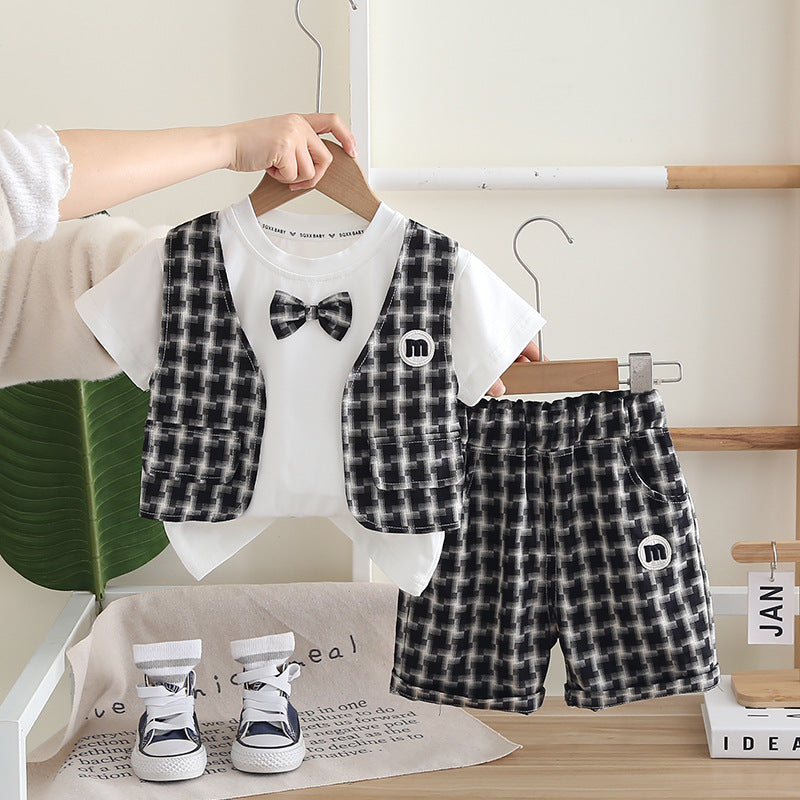 Summer Clothing Casual Thin Short Sleeve Years Old Plaid Vest Children's Suit
