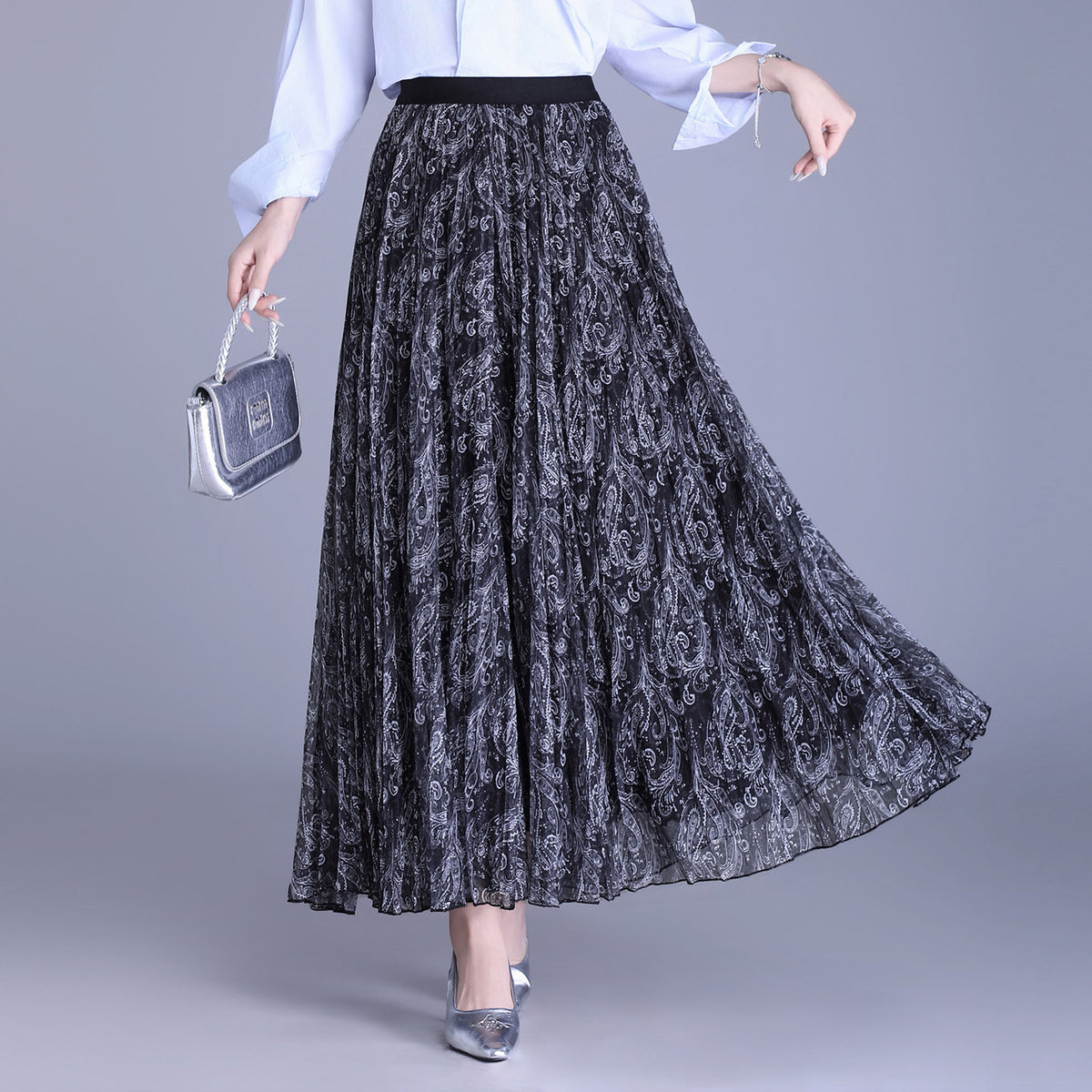 Women's Floral Mesh Long Dress Two-sided Wear Slimming A- Skirt