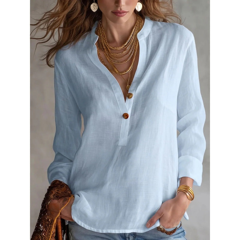 Women's Summer Solid Color Comfortable Fashion Button Women's T-shirt