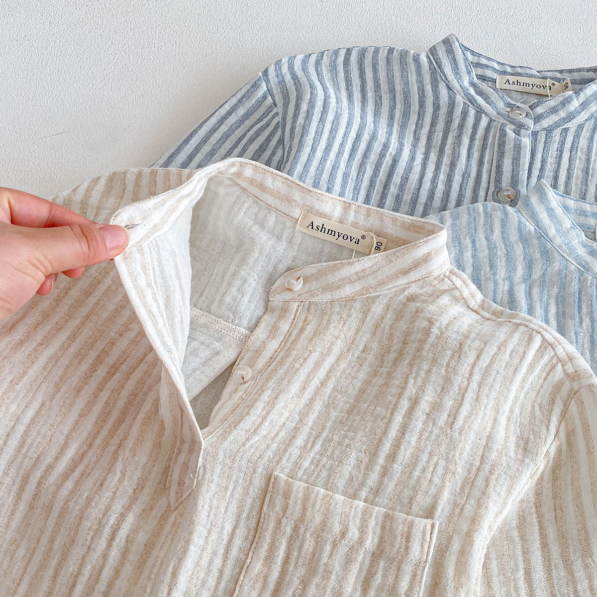 Children's Loose Linen Cotton Long-sleeved Korean Simple Vertical Children's T-shirt
