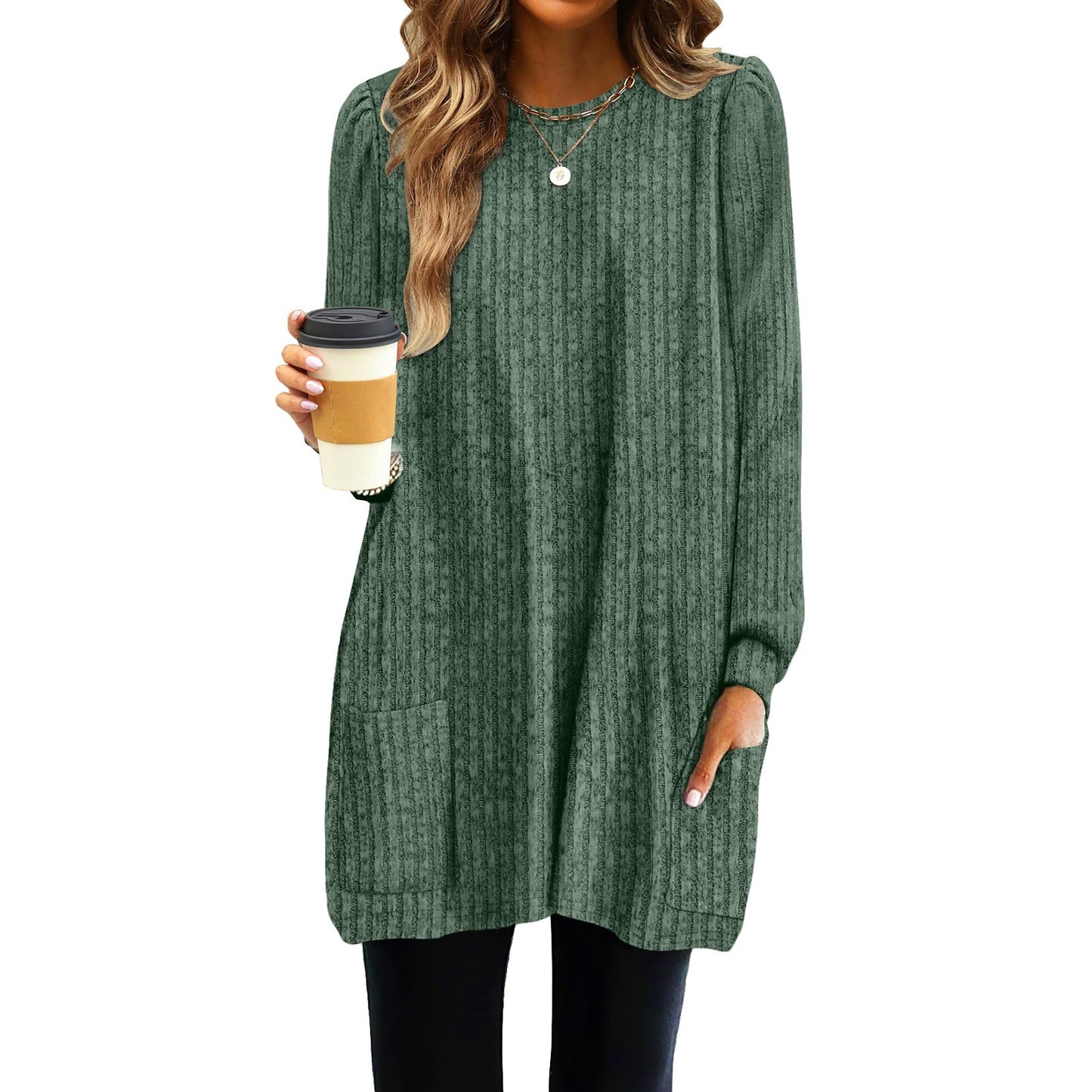 Women's Pocket Lengthened Loose Casual Bubble For Large Size T-shirt