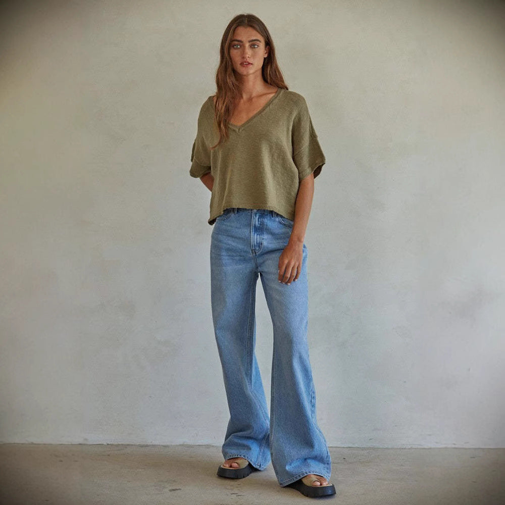 Women's Worn Looking Washed-out High Waist Loose Slimming Straight Wide Leg Women's Jeans