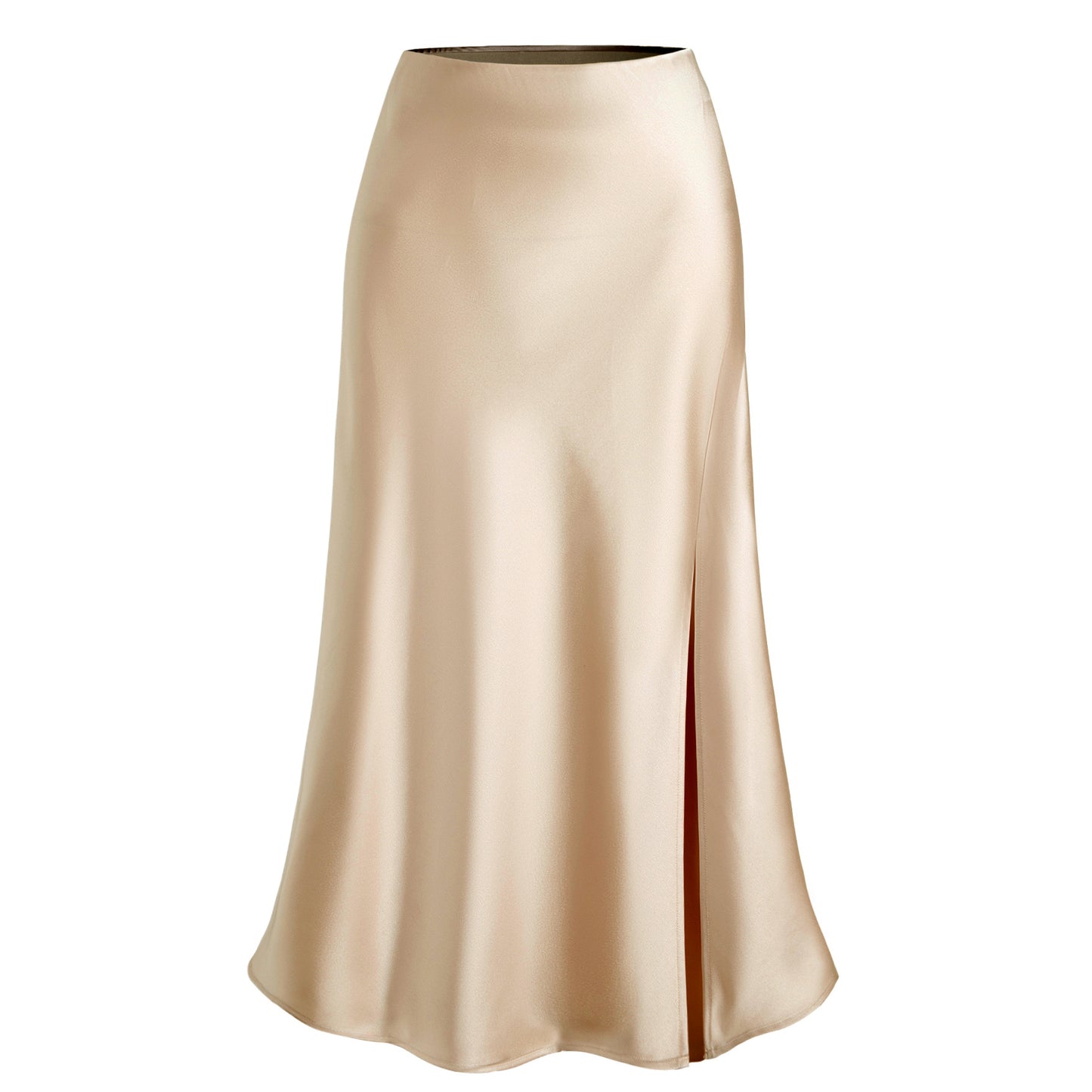 Women's Satin High Waist Elastic Oblique Slit Long Skirt