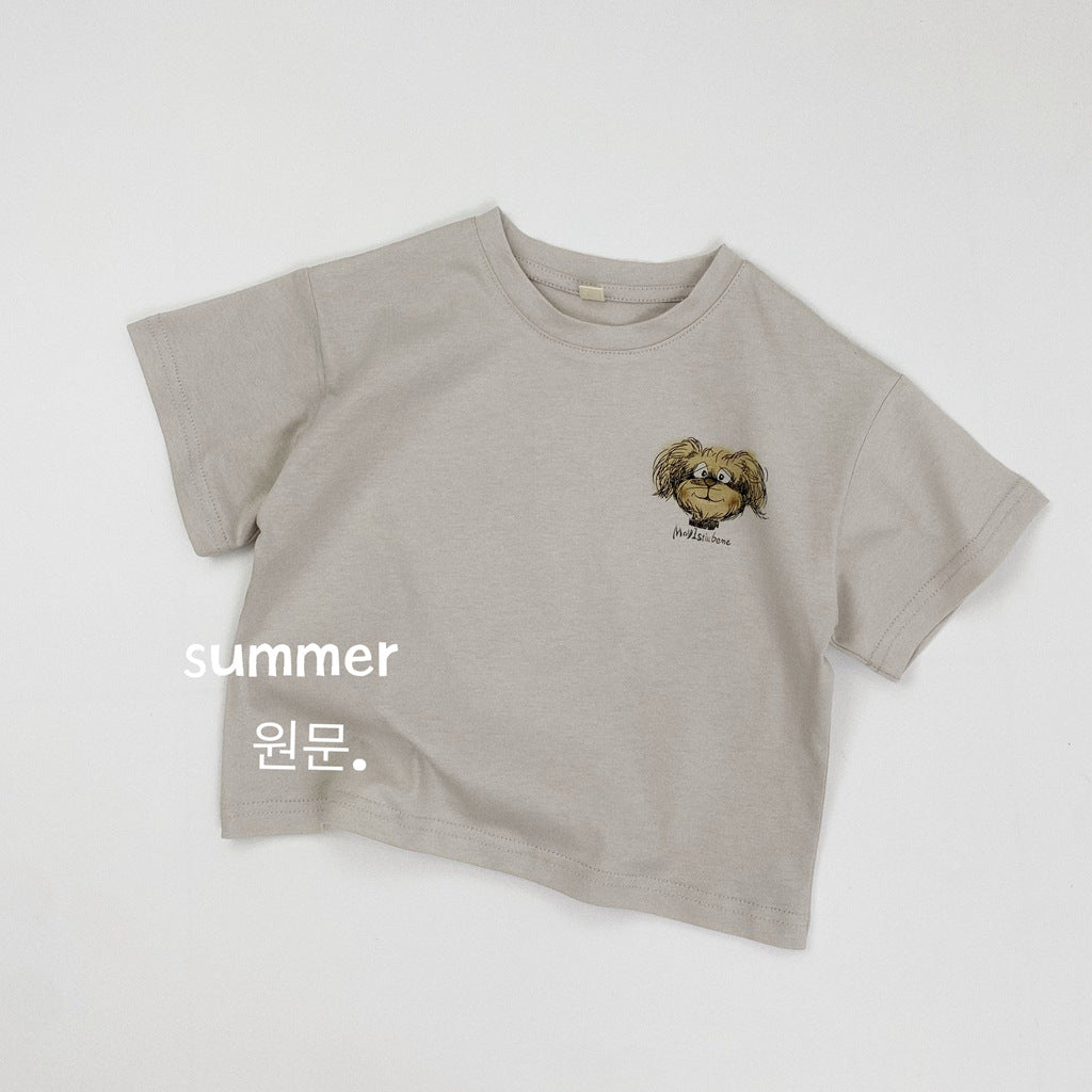 Children's Short-sleeved Summer Boys Cartoon Puppy Short Sleeved Cute Round Neck Children's T-shirt