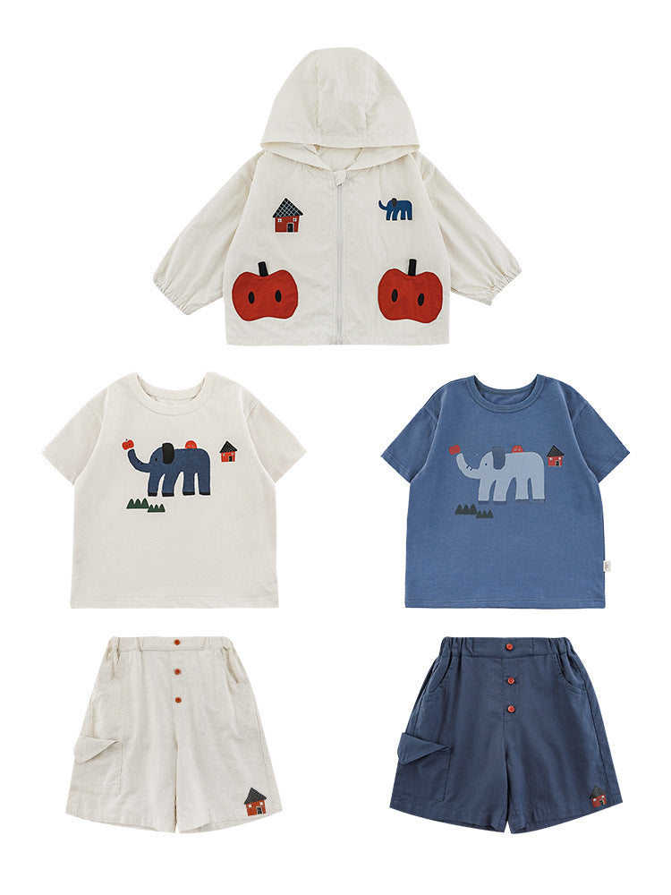 Lightweight Series Summer Hooded Jacket Loose Short Sleeve Children's T-shirt