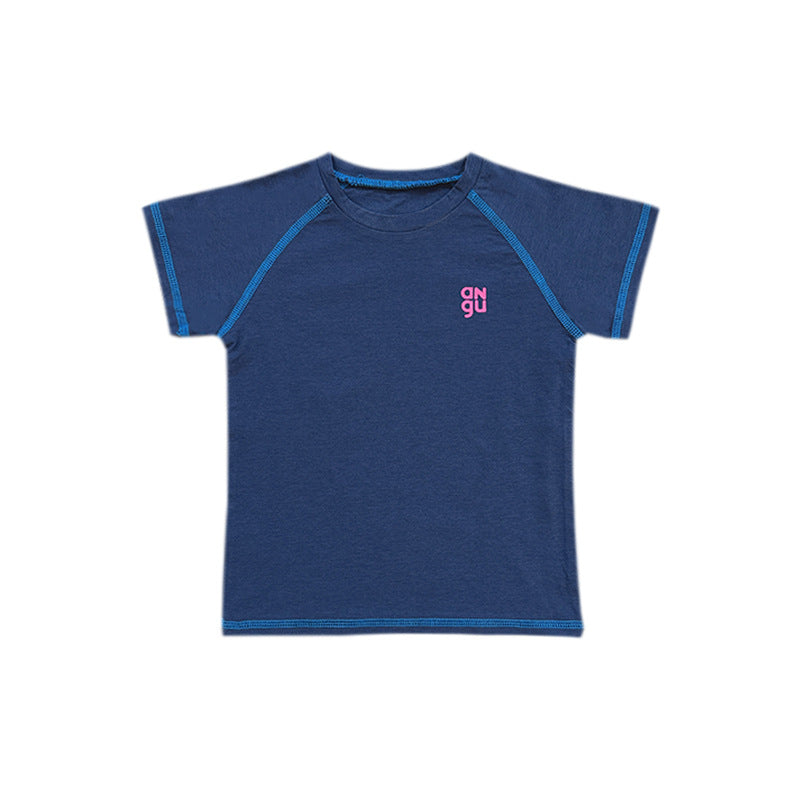 Children's Short-sleeved Summer Contrast Color Letter Half-sleeved Bright Line Children's T-shirt