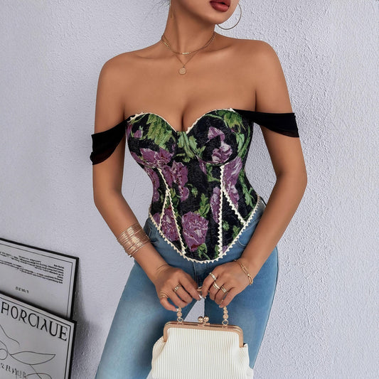 Retro French Jacquard Oil Painting Sense Small Vest/suspenders/tube Top