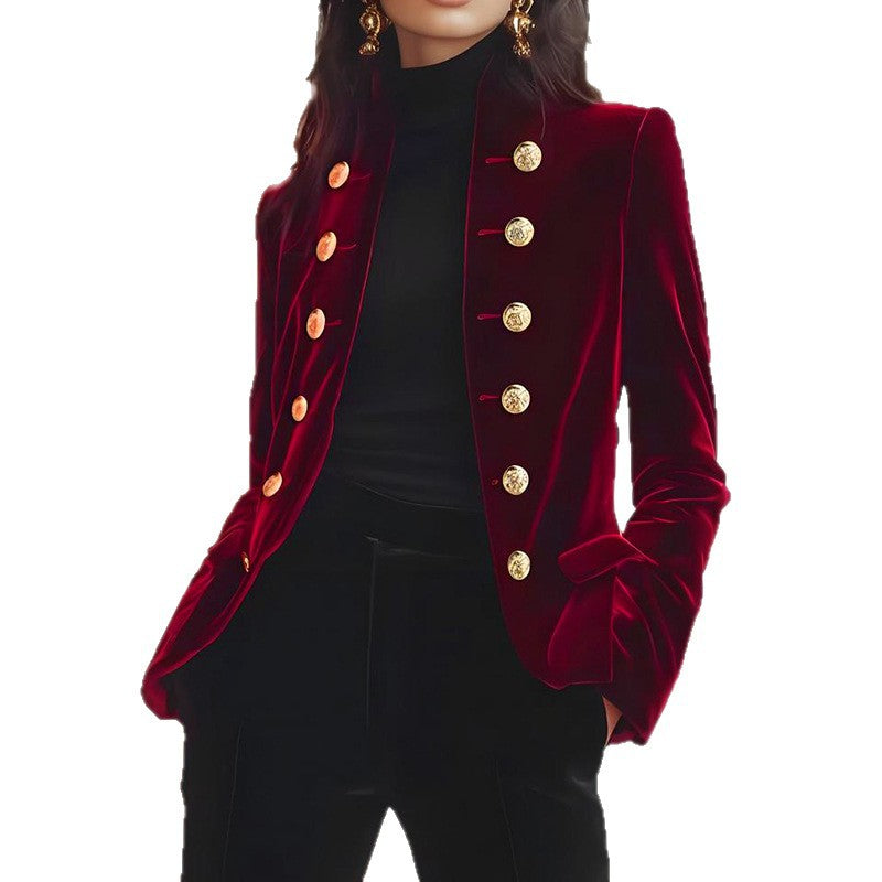 Women's Fashion Solid Color Double Breasted Blouse